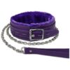 Luxurious Purple Fake Leather Collar with Adjustable Length, Fur Lined, and Chain Leash