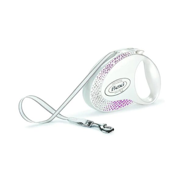 Luxurious White Retractable Tape Lead with Swarovski Crystal Accents