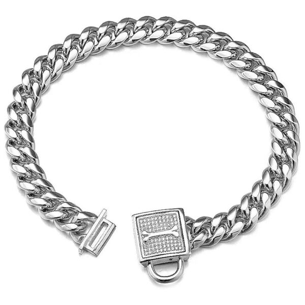 Luxury 316L Stainless Steel Dog Collar with Adjustable Chain for Small Medium Large Dogs