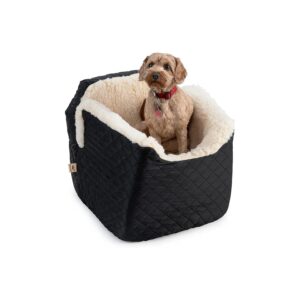 Luxury Black Quilted Dog Booster Car Seat for Small Pups 5-15 lbs