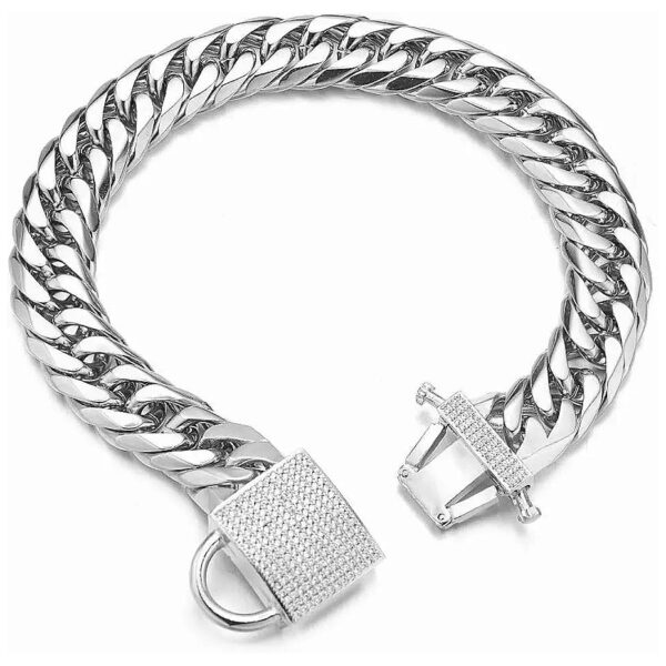 Luxury Dog Collar with Shiny Buckle and Double Cuban Link Chain