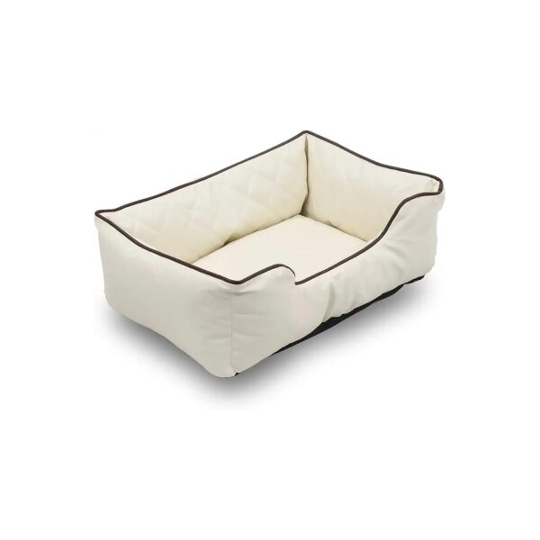 Luxury Faux Leather Rectangular Pet Bed for Dogs with Beige Color