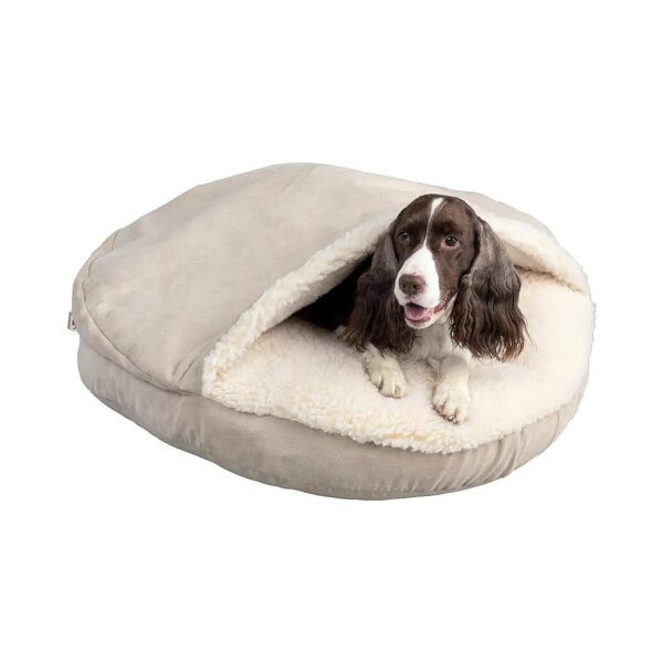 Luxury Microsuede Pet Bed for Large Breeds with Hooded Cozy Cave Design