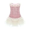 Luxury Pearl Dog Dress with Lace Tulle Skirt for Small to Medium Girl Dogs - Pink Medium