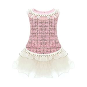 Luxury Pearl Dog Dress with Lace Tulle Skirt for Small to Medium Girl Dogs - Pink Medium