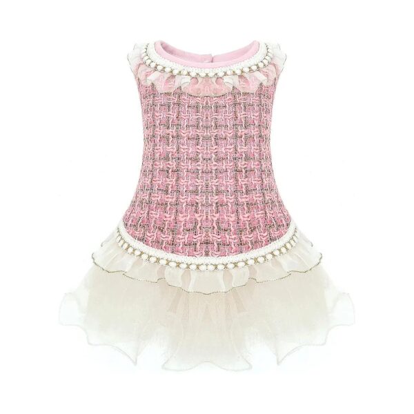 Luxury Pearl Dog Dress with Lace Tulle Skirt for Small to Medium Girl Dogs - Pink Medium