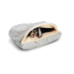 Luxury Rectangle Cozy Cave Dog Bed with Soft Sherpa Lining and Hooped Design