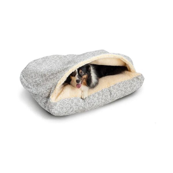 Luxury Rectangle Cozy Cave Dog Bed with Soft Sherpa Lining and Hooped Design