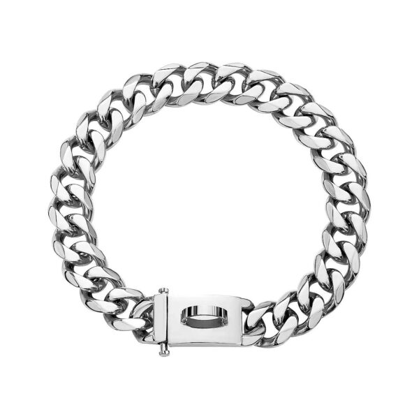 Luxury Silver Cuban Link Chain Collar with Secure Buckle for Small Medium and Large Dogs