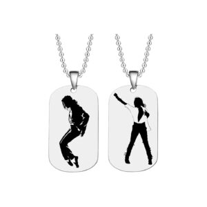 MJ Jackson Legacy Lucite Steel Pendant Necklace Double Sided Graphics King of Pop