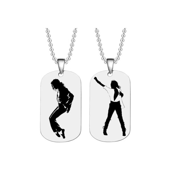 MJ Jackson Legacy Lucite Steel Pendant Necklace Double Sided Graphics King of Pop