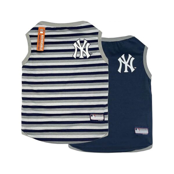 MLB Yankees Pet T-Shirt, 2 Designs, Stripes and Solid Colors, Team Logo, Medium Size