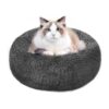 Machine Washable Faux Fur Cat Bed with Anti-Slip Bottom for Small to Medium Pets, 24 Inch