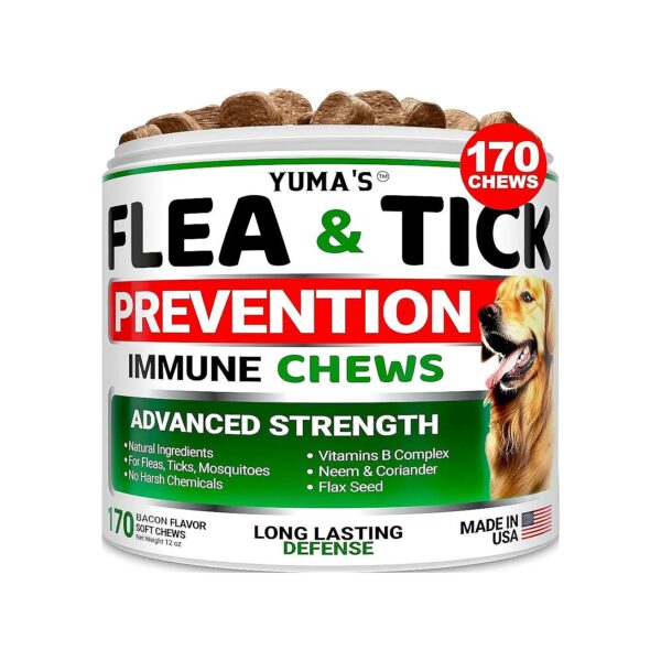 Made Flea and Tick Control Chews with Bacon Flavor for Dogs of All Breeds and Ages