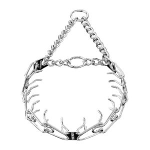 Made in Germany Chrome Plated Steel Prong Dog Collar with Center Plate and Assembly Chain