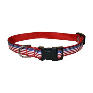 Made in USA Adjustable American Flag Dog Collar for Small Breeds