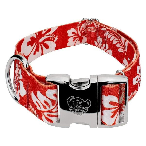 Made in USA Red Hawaiian Dog Collar, 1 1/2 Inch Wide, Extra Large