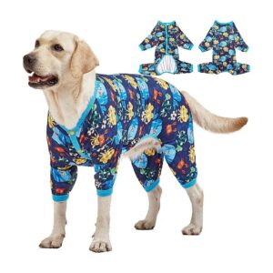 Marine Life Print Pullover Dog Shirt for Large Breed Dogs, Knit Onesie for Cozy Recovery