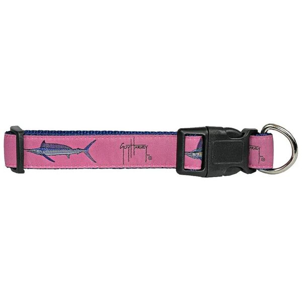 Marlin and Dolphin Embroidered Dog Collars in Hot Pink