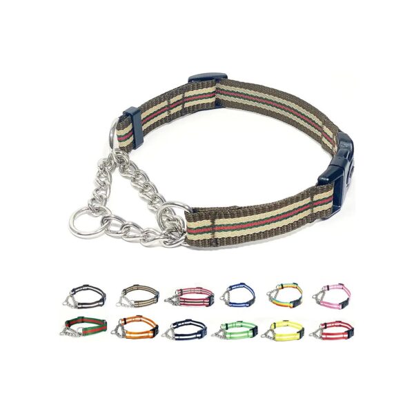 Martingale Collar for Dogs Nylon Webbed Stainless Steel Chain Small Medium Large Sizes