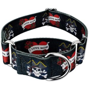 Martingale Collar with I Love Mom Design, Medium to Large Breed, Adjustable 15-21 Inch