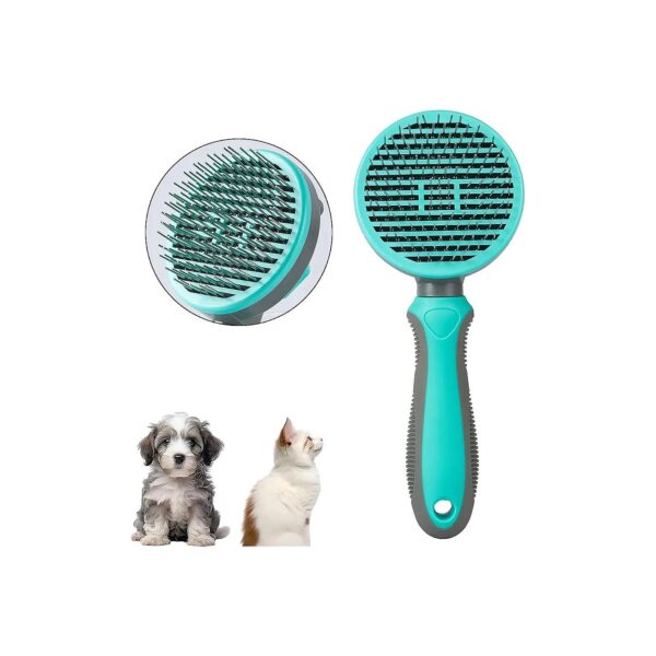 Matted and Tangled Hair Pet Brush with Self Cleaning Feature and Mint Green Color