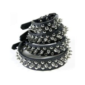 Meat-Grade Synthetic Leather Spiked Pet Collar for Small Dogs and Cats Black 6-8" Neck