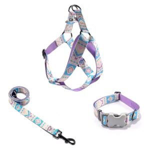 Medium Adjustable Dog Halter Harness with Basic Collar and Anti-Twist Leash