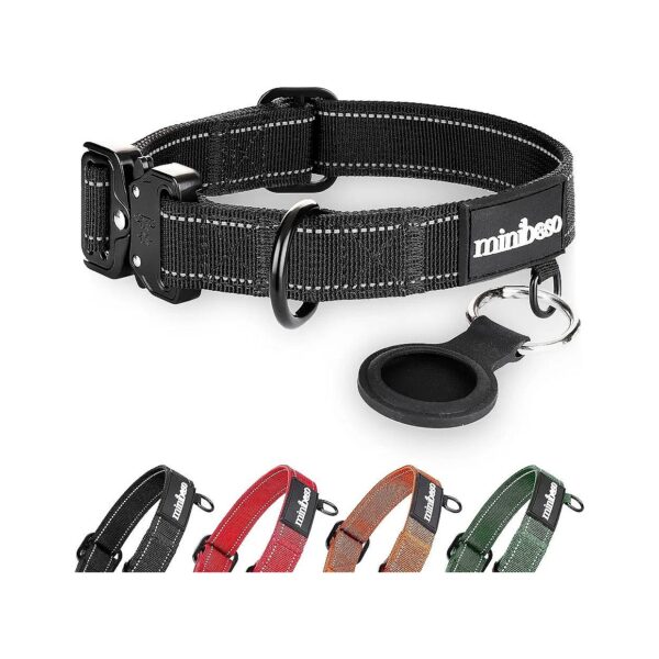 Medium Black Dog Collar with Quick Release and Reflective Thread for Large Dogs