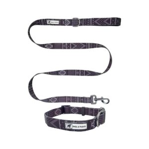 Medium Black Tribal Polyester Neoprene Metal Dog Collar Leash Set