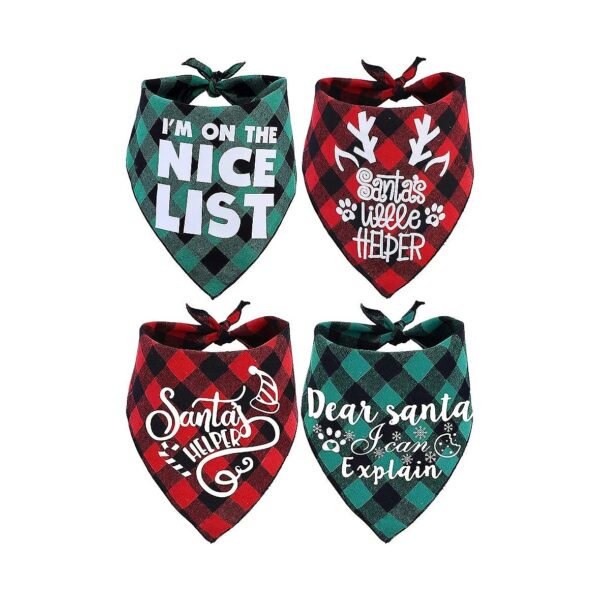 Medium Christmas Dog Bandana Pack of 4 Soft Cotton Classic Buffalo Plaid Triangle Bibs