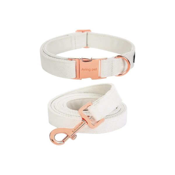 Medium Cotton Dog Collar and Leash Set with Adjustable Roll Buckle and Metal Buckle