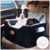 Medium Dog Car Seat with Memory Foam Booster, Grey Velvet Cover and Anti-Slip Rubber Base