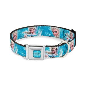 Medium Dog Collar with Seatbelt Buckle and Elsa Snowflake Designs