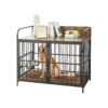 Medium Dog Crate Furniture for Indoor Use with 2 Stainless Steel Bowls and Double Doors