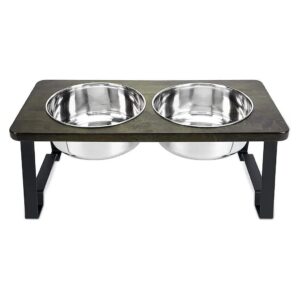 Medium Dog Elevated Bowls with Wood Stand and Stainless Steel Food Bowls