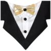 Medium Dog Wedding Bandana with Scoop Neck and Gold Ribbon Bow Tie