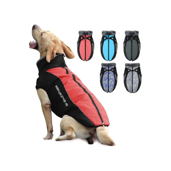 Medium Dog Winter Waterproof Coats with Harness Furry Collar Reflective Stripes Red 3XL