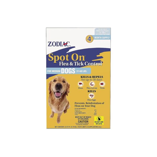 Medium Dogs 31-60 Pounds Flea and Tick Control Solution 4 Pack