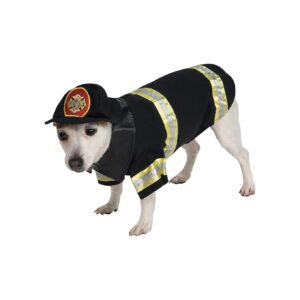 Medium Firefighter Pet Costume with Reflective Stripes and Adjustable Chest