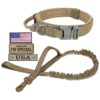 Medium Large Brown Tactical Dog Collar with Adjustable Nylon Leash and Control Handle