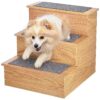 Medium Oak Pet Stairs with 3 Steps for Easy Access to Bed or Couch