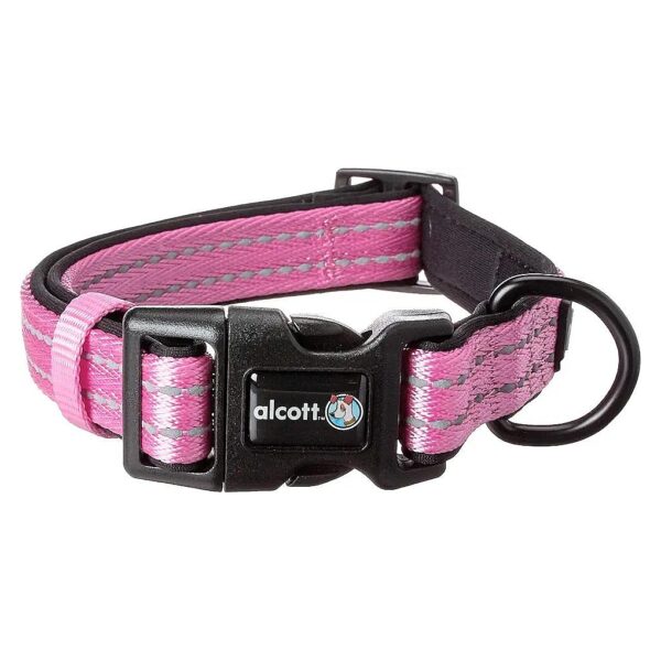 Medium Pink Nylon Dog Collar with Reflective Stitching and Neoprene Padding