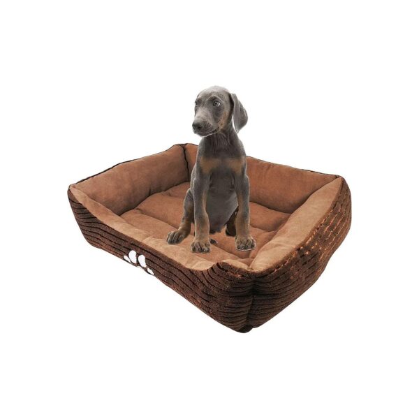 Medium Reversible Rectangle Dog Bed with Dog Paw Printing in New Coffee Suede