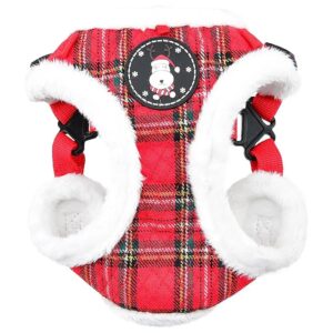 Medium Size Checkered Red Polyester Dog Quilting Harness with Buckles for Adjustability