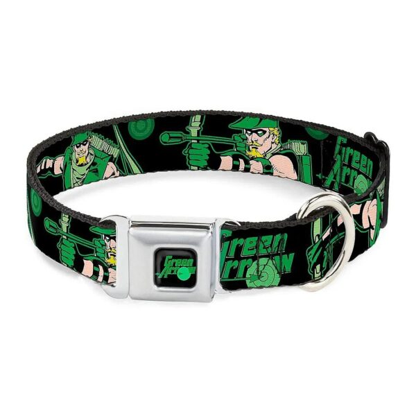 Medium Size Dog Collar with Green Arrow Action Pose Print and Seatbelt Buckle