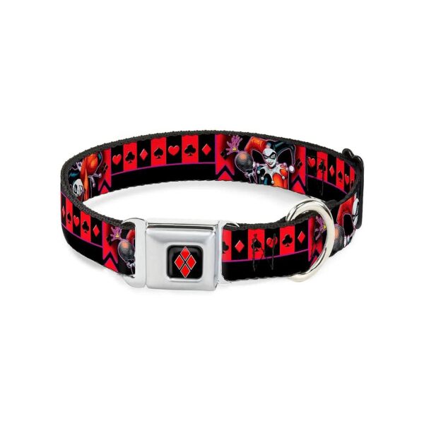 Medium Size Dog Collar with Harley Quinn Bomb Poses Design and 5" Seatbelt Buckle