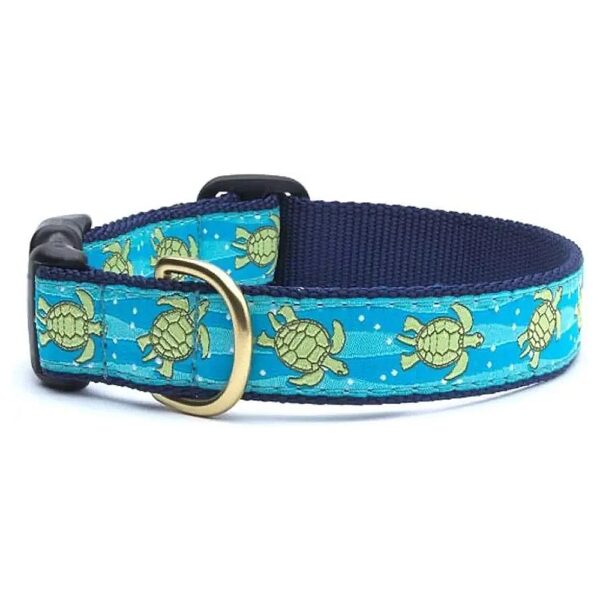 Medium Size Dog Collars with 1 Inch Wide Sea Turtle Print Nylon Webbing