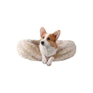 Medium Size Pet Bed with Cozy Faux Fur and Water Resistant Bottom for Small Dogs and Cats