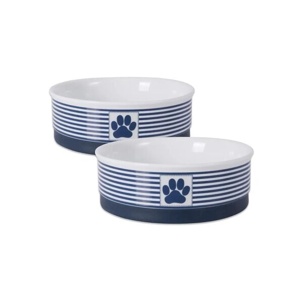 Medium Size Pet Bowls Nautical Blue Ceramic with Non-Slip Bottom Design